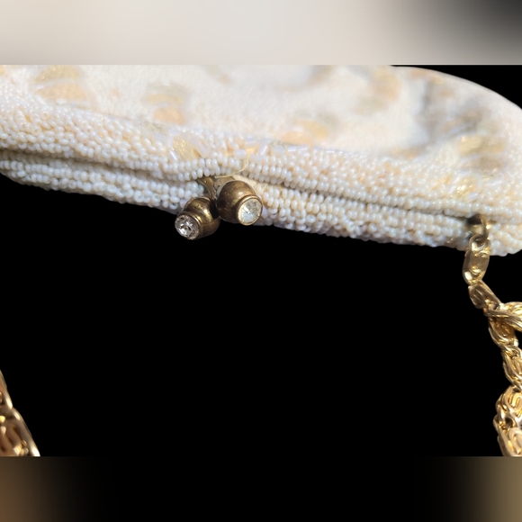 Vintage Cream Beaded Clutch with Gold Chain - Picture 4 of 5